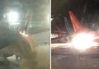 Fire as one plane crashes into another at Toronto Pearson airport